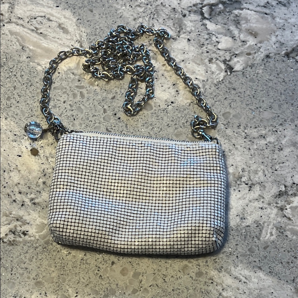 Nine West Metallic Silver Purse with Chain 6" X 4.5"